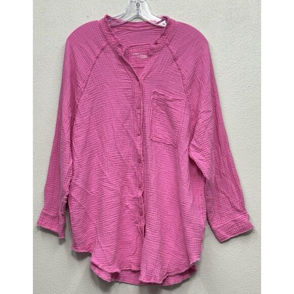Aerie Pool to Party Gauze Coverup Shirt Small Pink Button Down Front Shirt Top - Picture 3 of 10